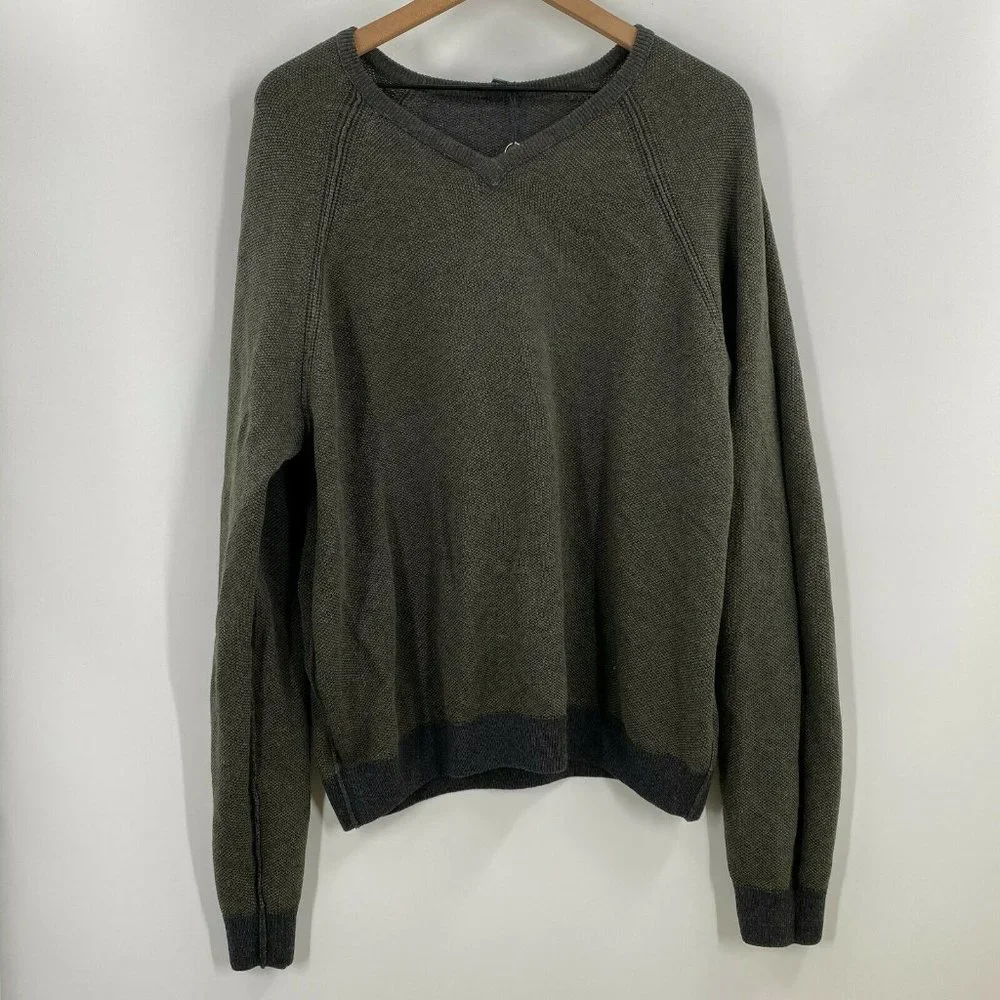 Tailor Vintage Mens Green Gray Winter Reversible V Neck Sweater New Sizes XL - Picture 4 of 7